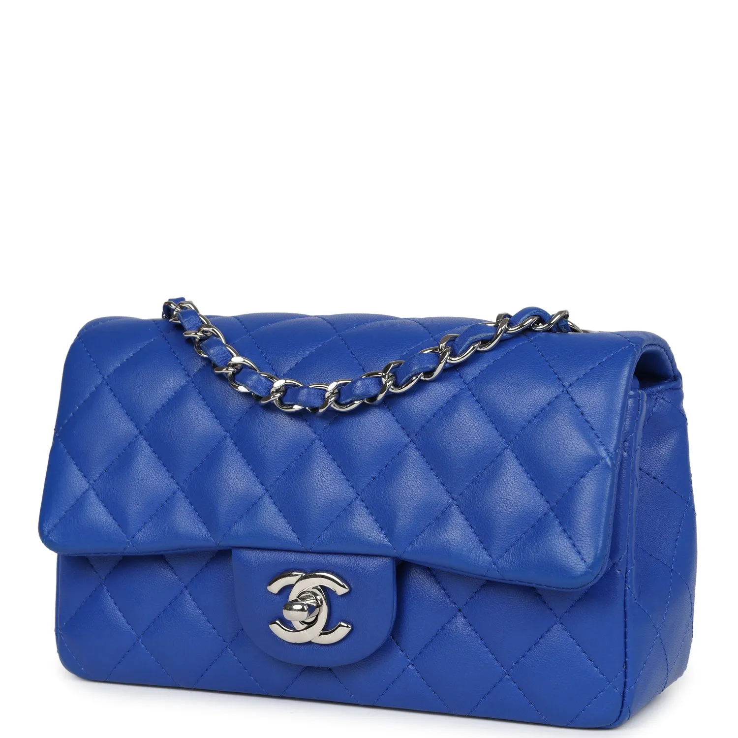 Chanel Mini Rectangular Flap Bag Blue Lambskin Silver Hardware