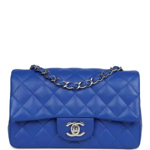 Chanel Mini Rectangular Flap Bag Blue Lambskin Silver Hardware