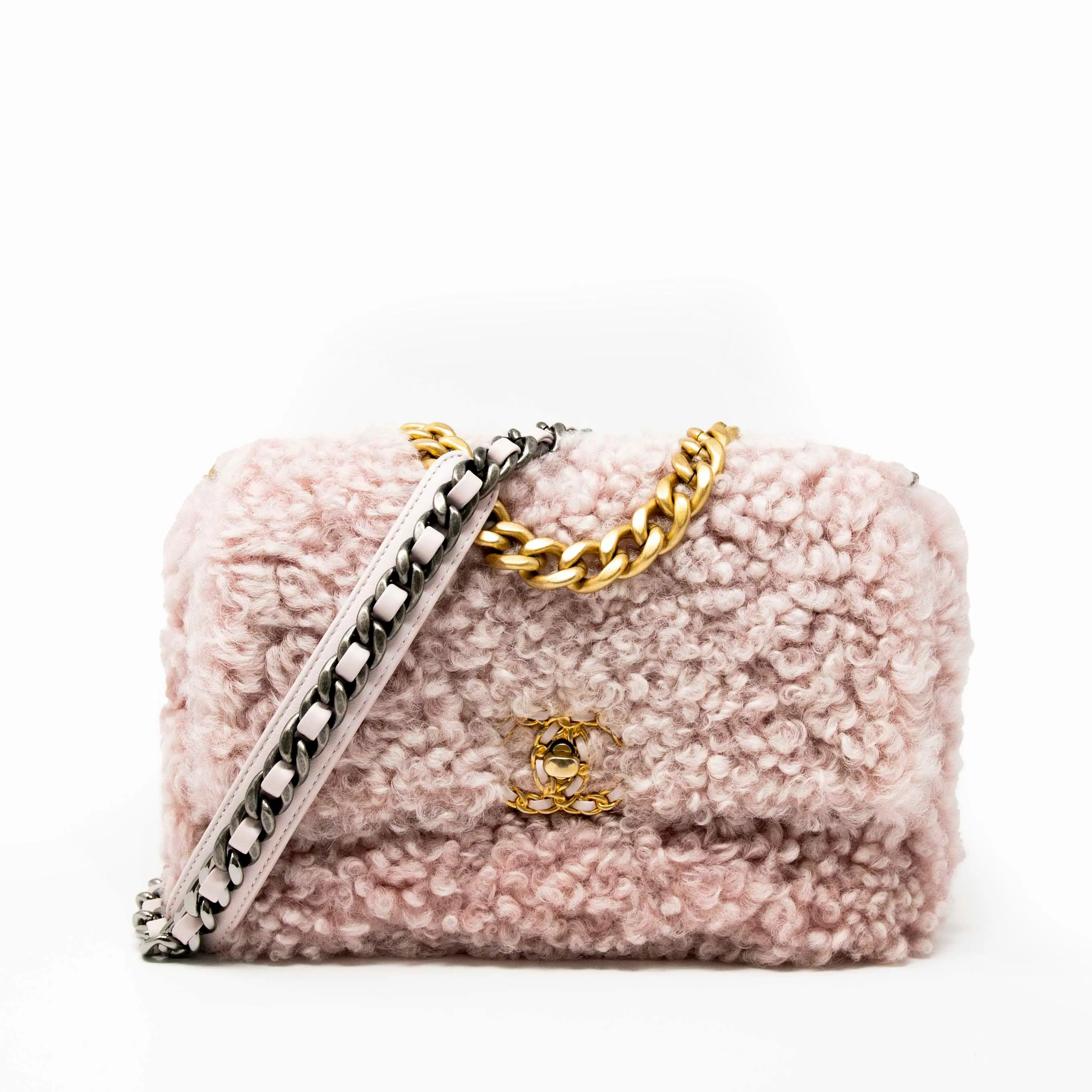 Chanel Pink Shearling Small 19 Flap