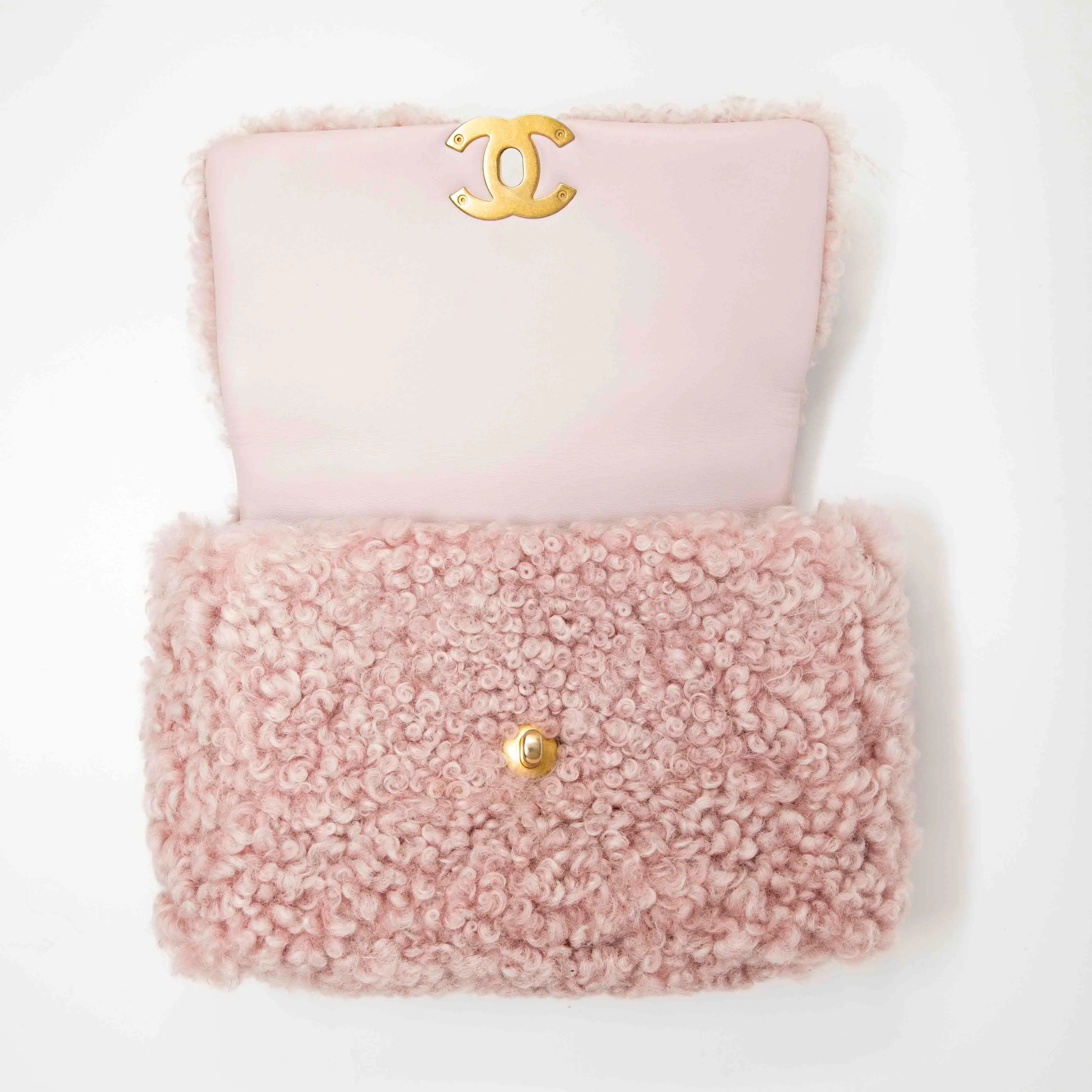 Chanel Pink Shearling Small 19 Flap