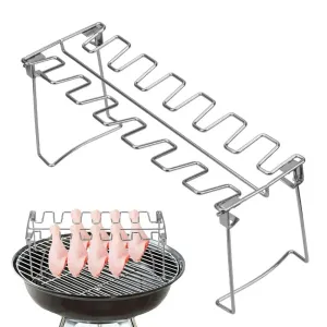 Chicken Leg Rack for Grill -  Premium Stainless Steel Barbecue Chicken Drumstick Holder with Drip Tray