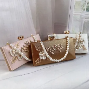 Chinese Style Pearl Floral Decoration Evening Bag with Pearls Chain