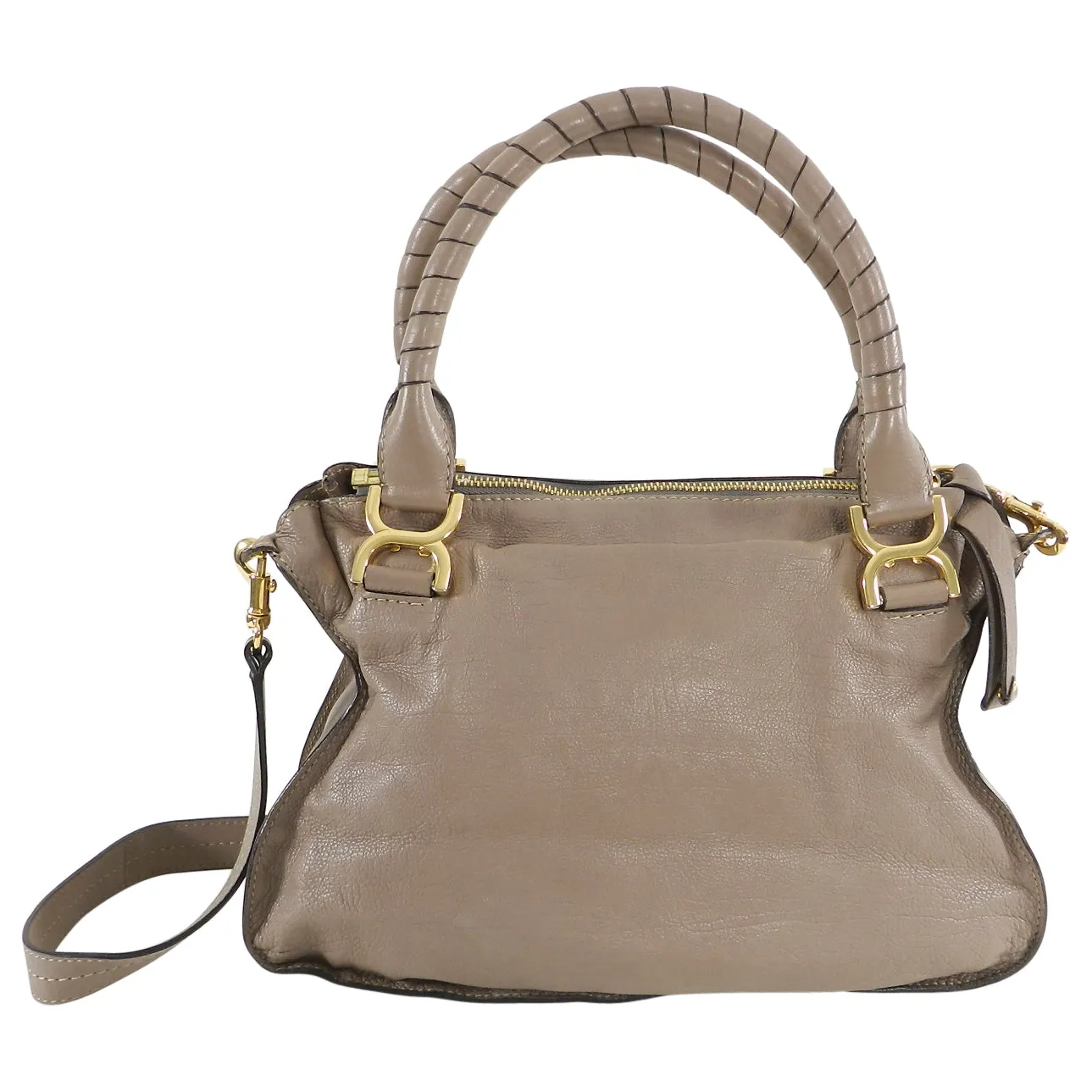 Chloe Marcie Large Satchel Bag in Taupe Leather