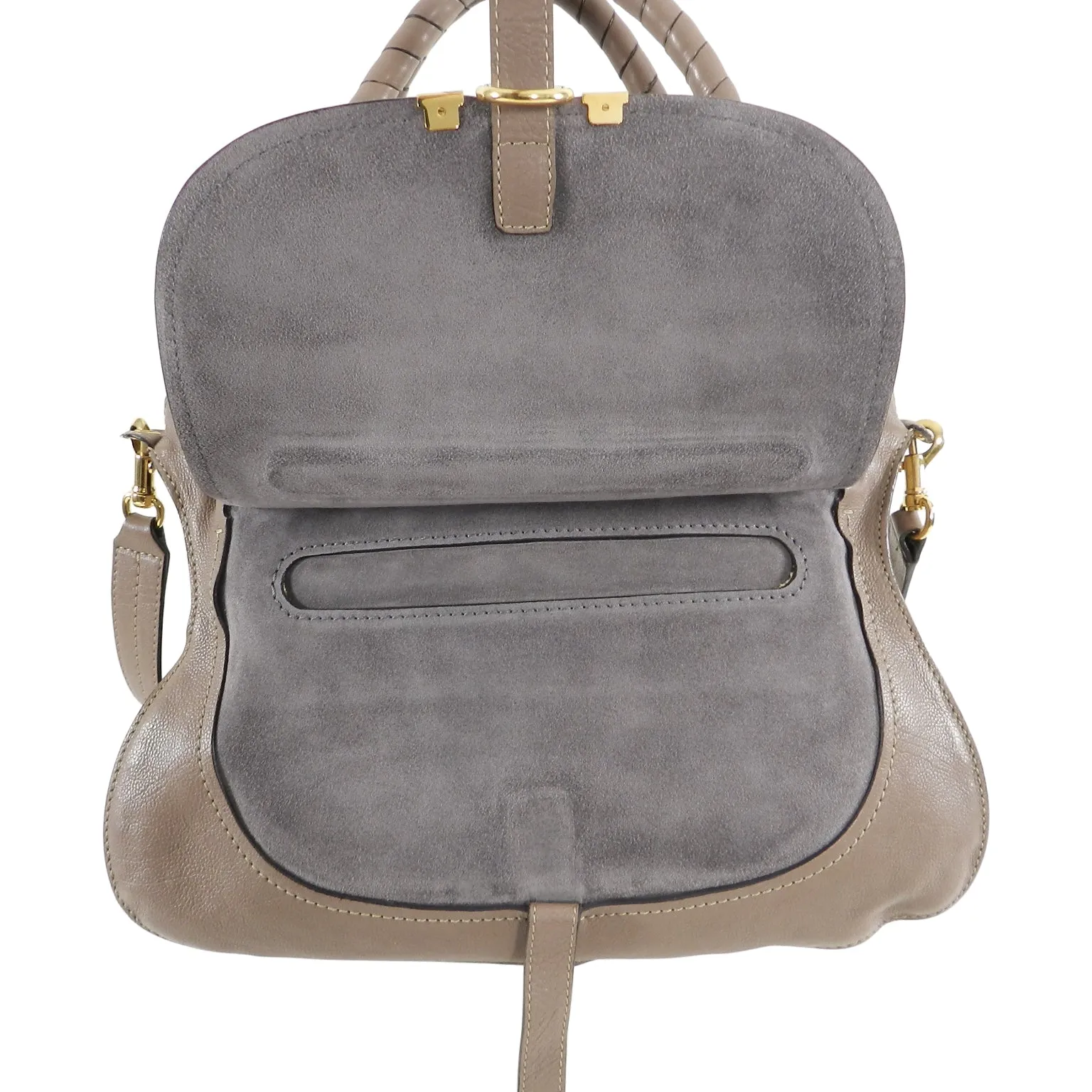 Chloe Marcie Large Satchel Bag in Taupe Leather