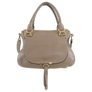 Chloe Marcie Large Satchel Bag in Taupe Leather