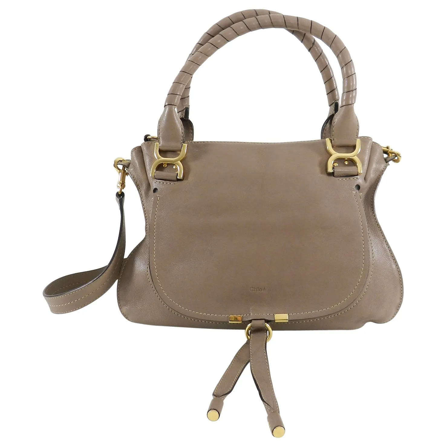 Chloe Marcie Large Satchel Bag in Taupe Leather