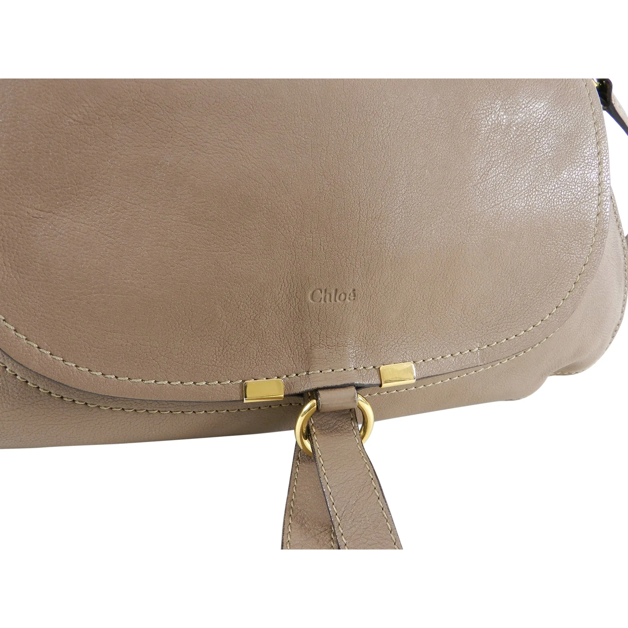 Chloe Marcie Large Satchel Bag in Taupe Leather