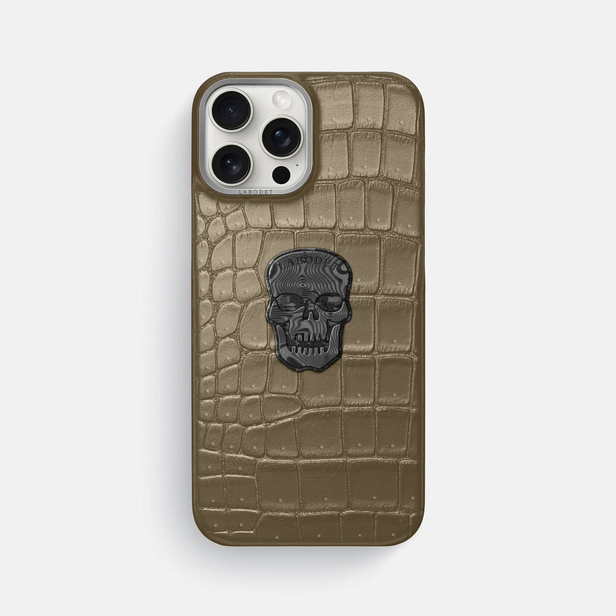 Classic Case With Carbon Skull For iPhone 16 Pro Max In Porosus Crocodile