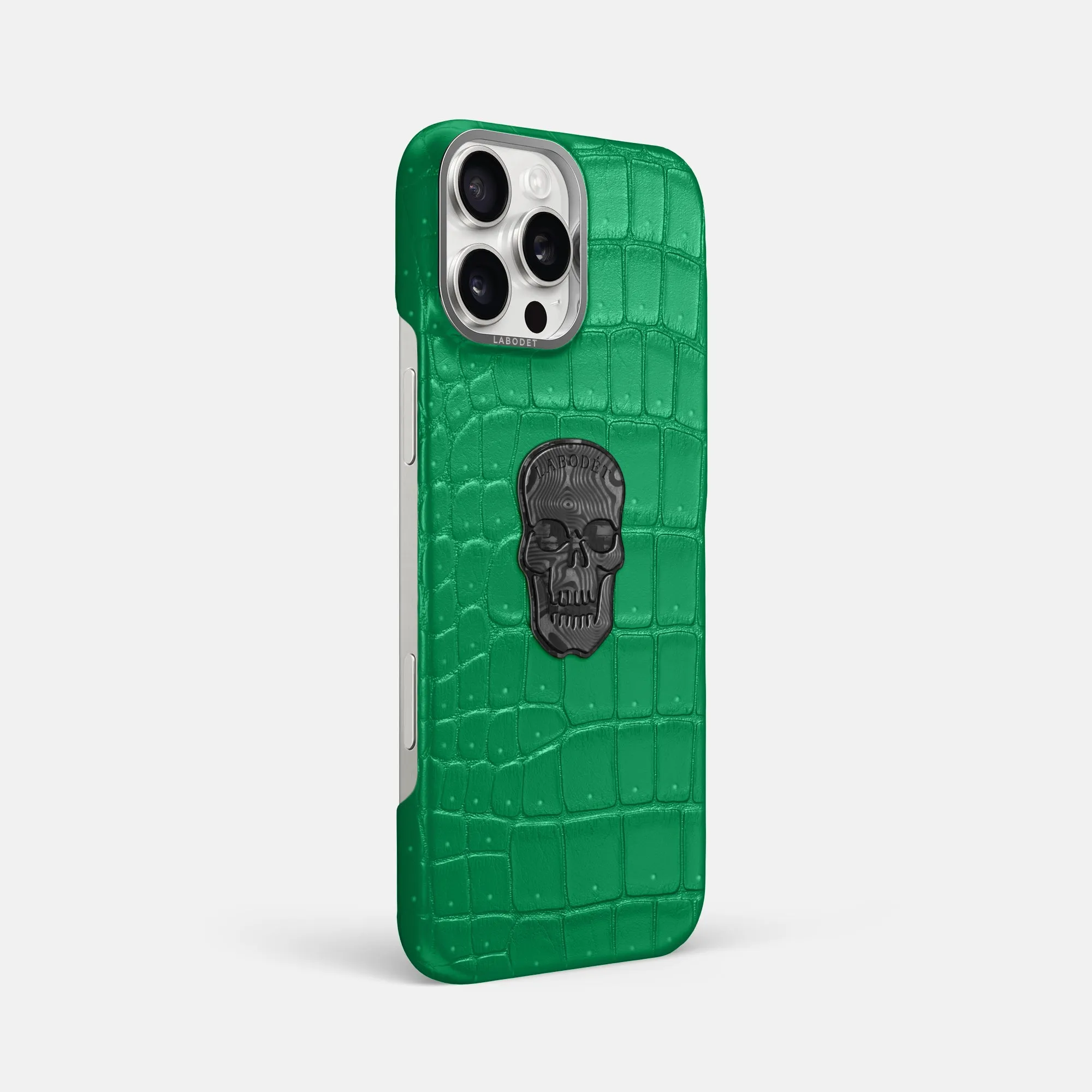 Classic Case With Carbon Skull For iPhone 16 Pro Max In Porosus Crocodile