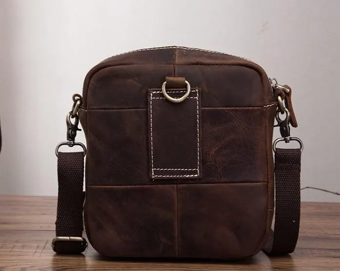 Coffee Leather Mens Small Messenger Bag Cool Mini Side Bag Belt Bag for men