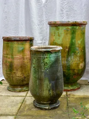 Collection of three 19th Century olive jars with green glaze