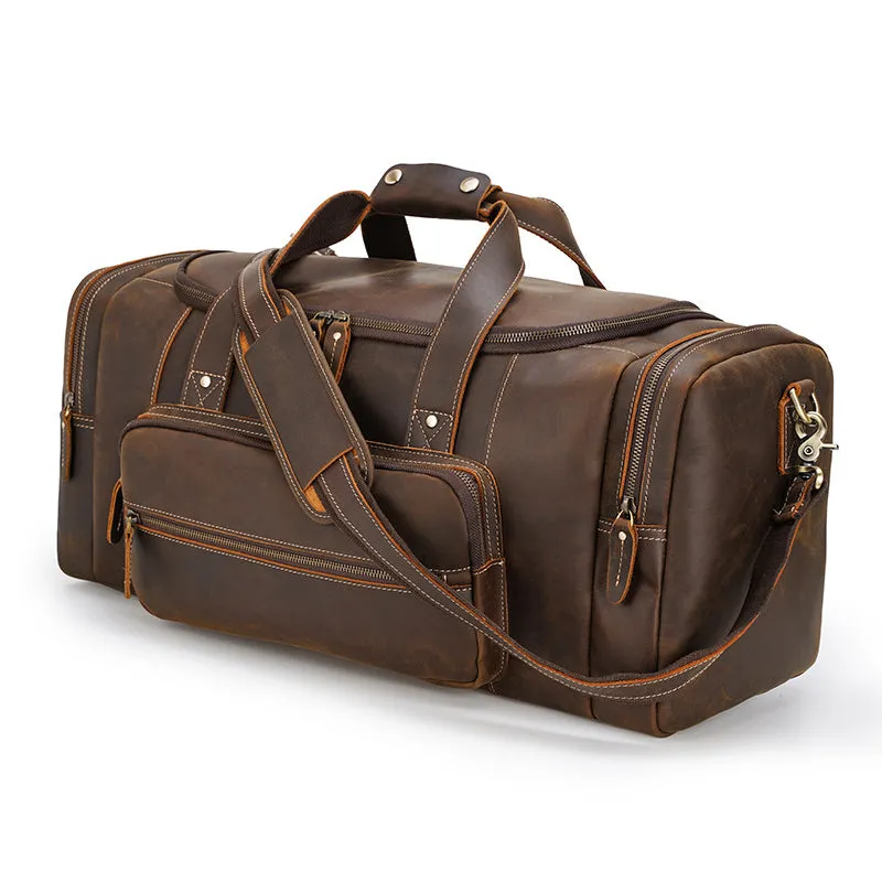 Crazy Horse Leather Duffle Bag Vintage Leather Travel Bag For Mens Handmade Leather Weekender Bag