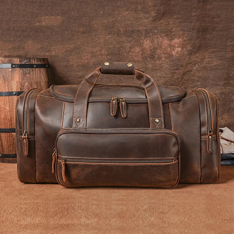 Crazy Horse Leather Duffle Bag Vintage Leather Travel Bag For Mens Handmade Leather Weekender Bag