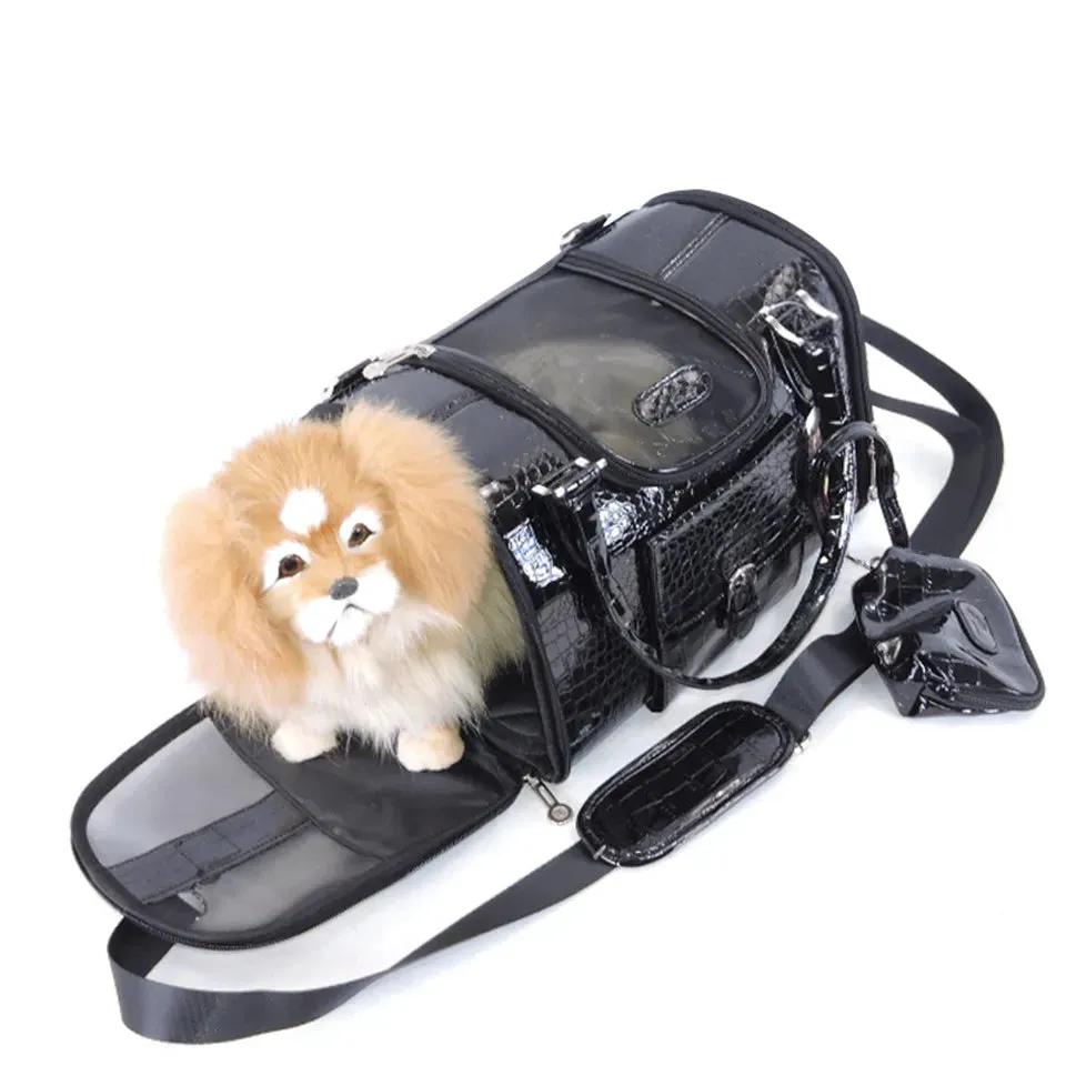 Croc Pet Dog Cat Travel Carrier - Black