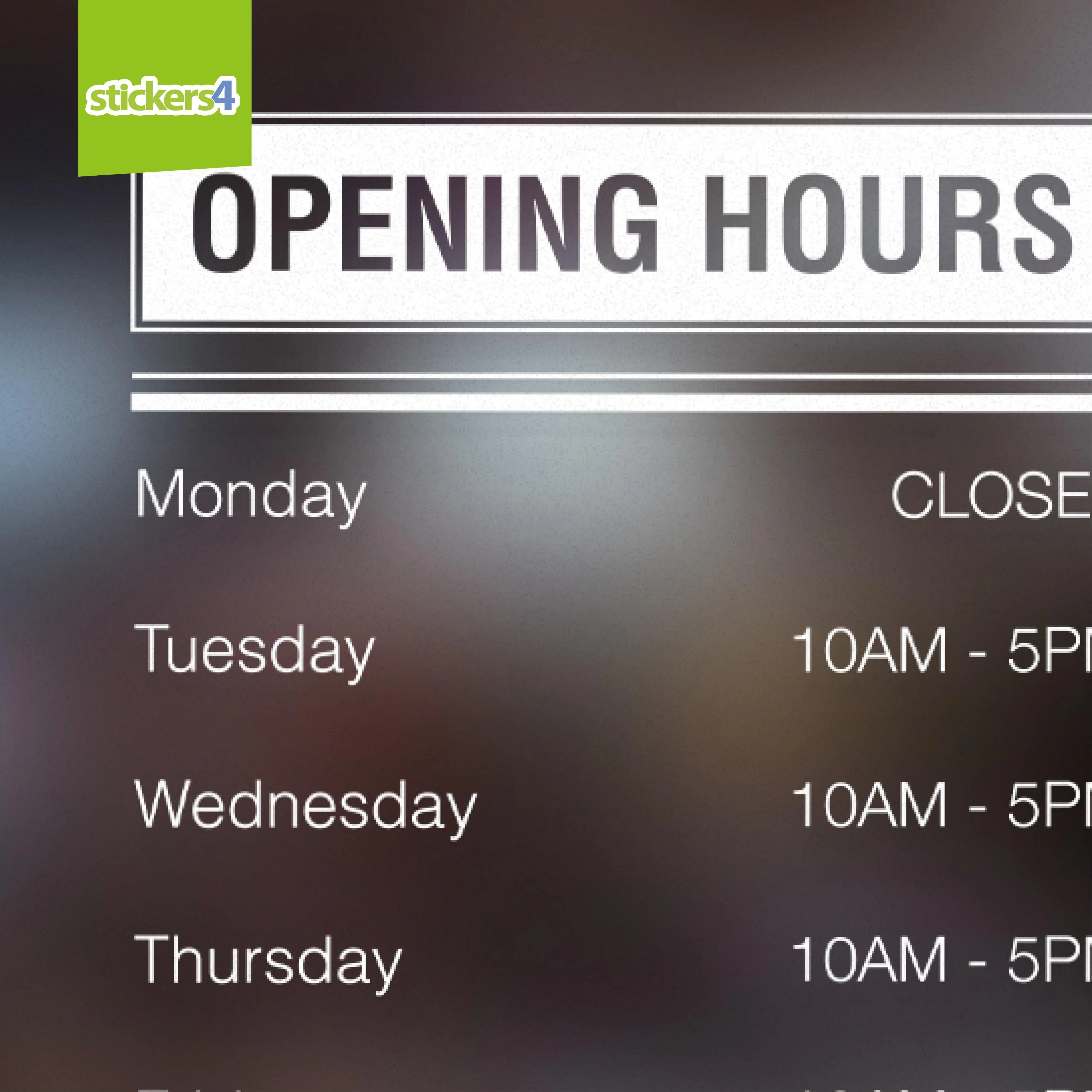 Custom Opening Times Window Sticker x2 Design #4