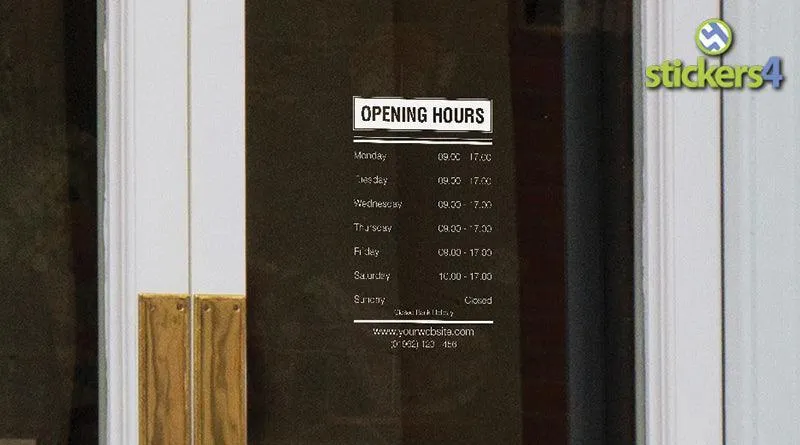 Custom Opening Times Window Sticker x2 Design #4