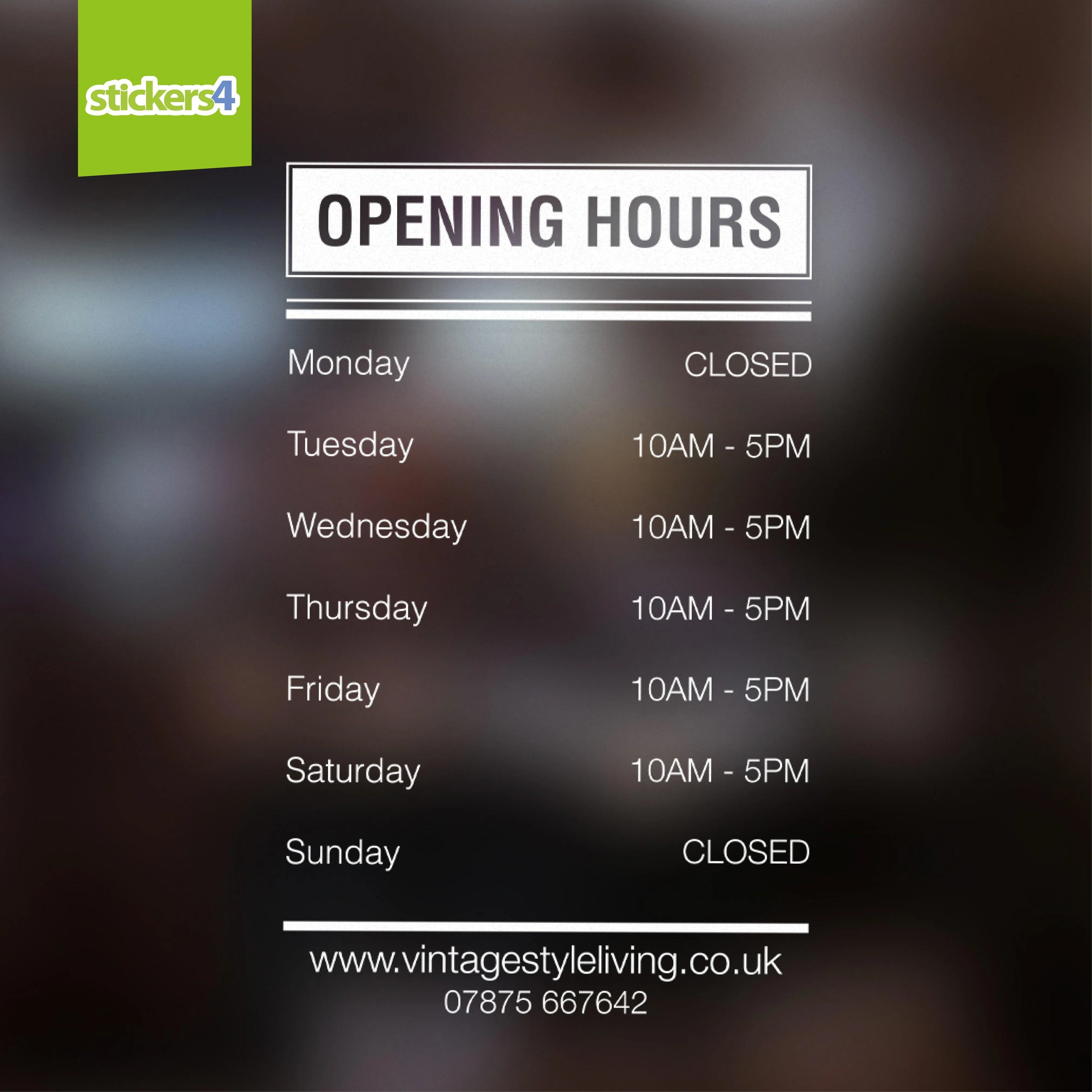 Custom Opening Times Window Sticker x2 Design #4