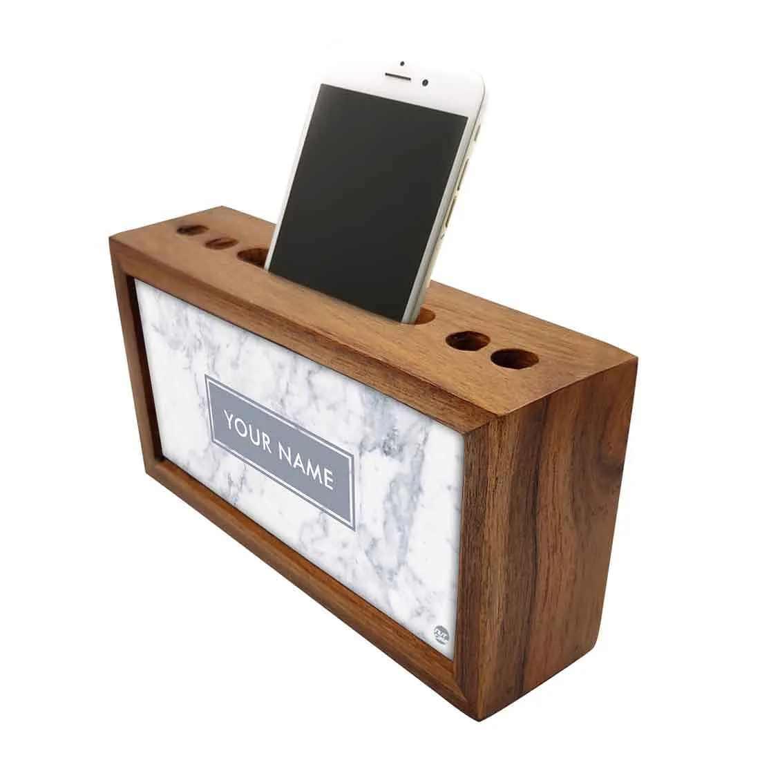 Custom Wood desktop organizer - White Marble Pastel