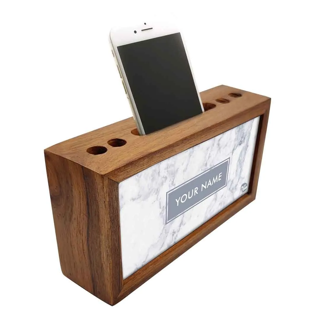 Custom Wood desktop organizer - White Marble Pastel