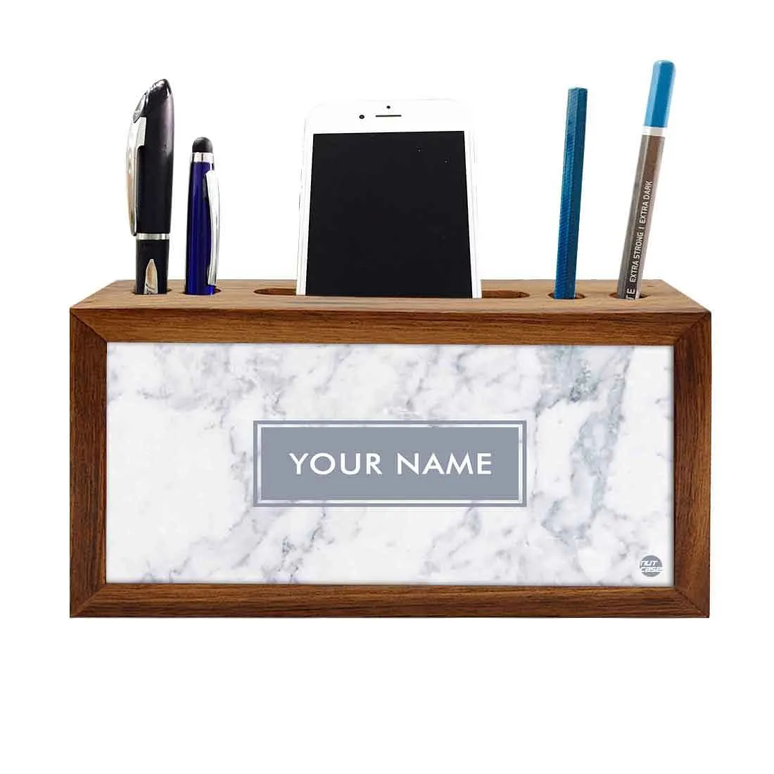 Custom Wood desktop organizer - White Marble Pastel