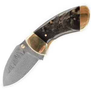 Damascus Steel Pocket Knife Folding Knife Rams Horn Handle