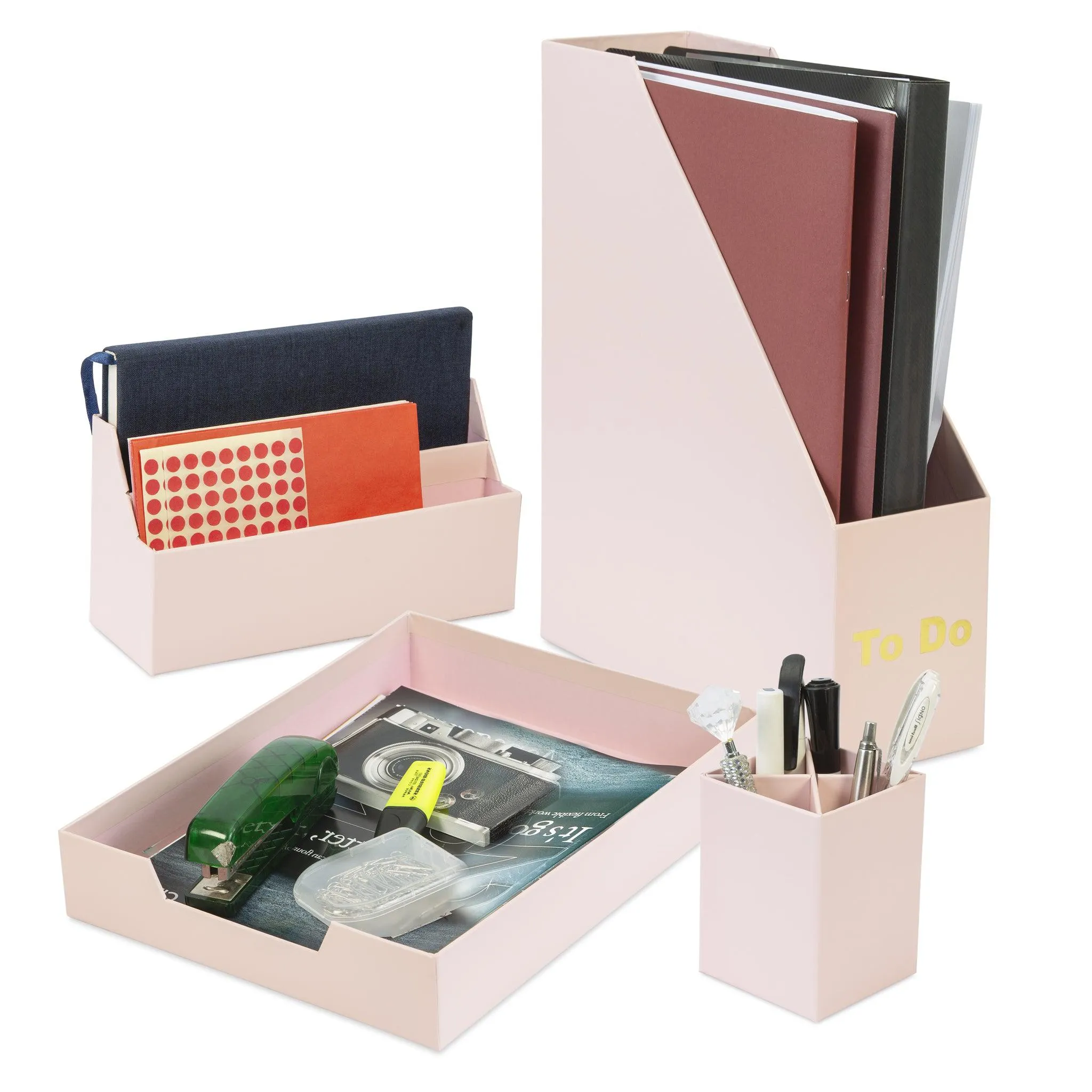 Desk Organiser Set - Pink - 4 Pcs