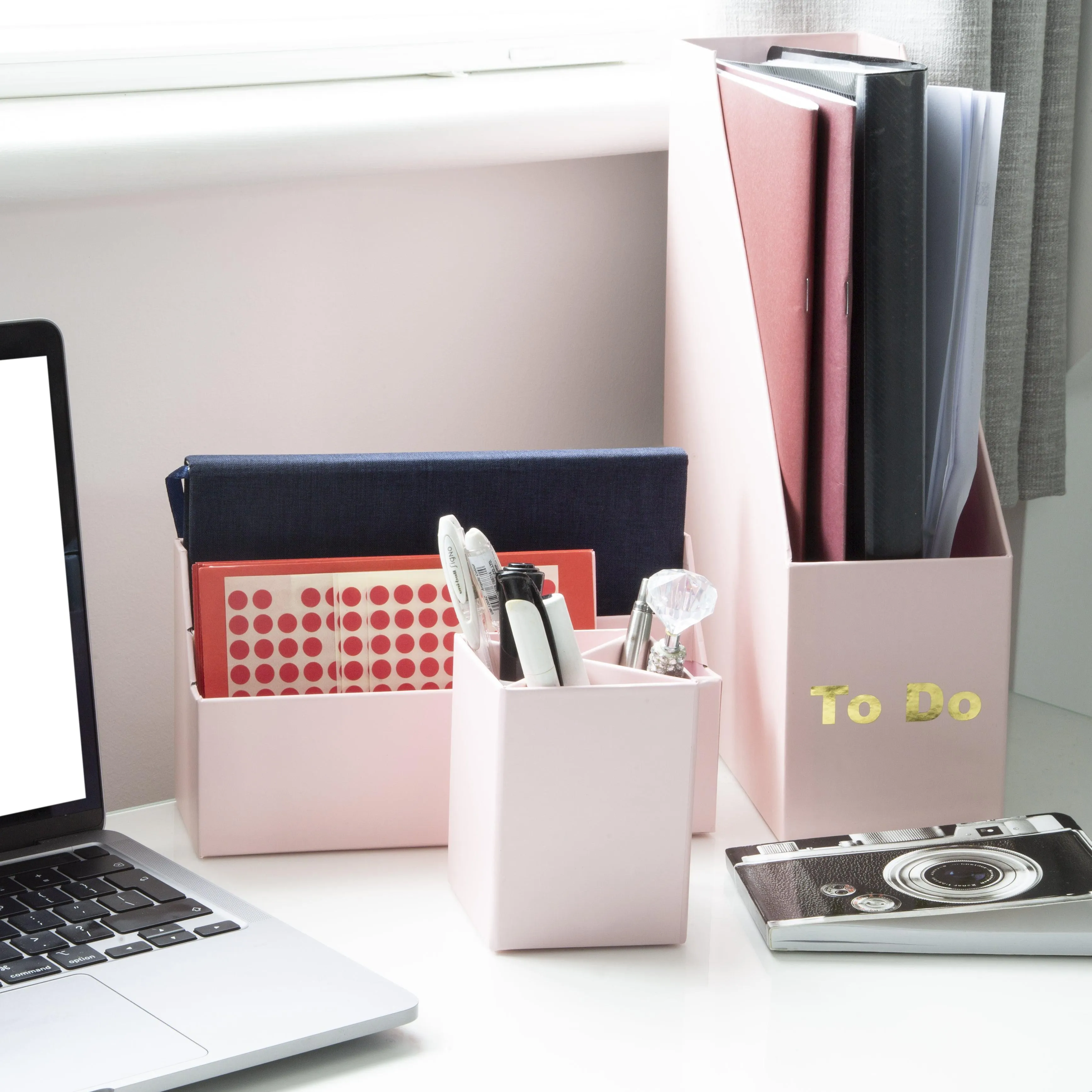 Desk Organiser Set - Pink - 4 Pcs