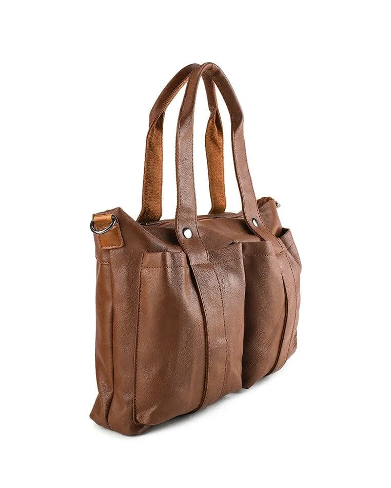 Distressed Leather Carryall Messenger Bag - Camel