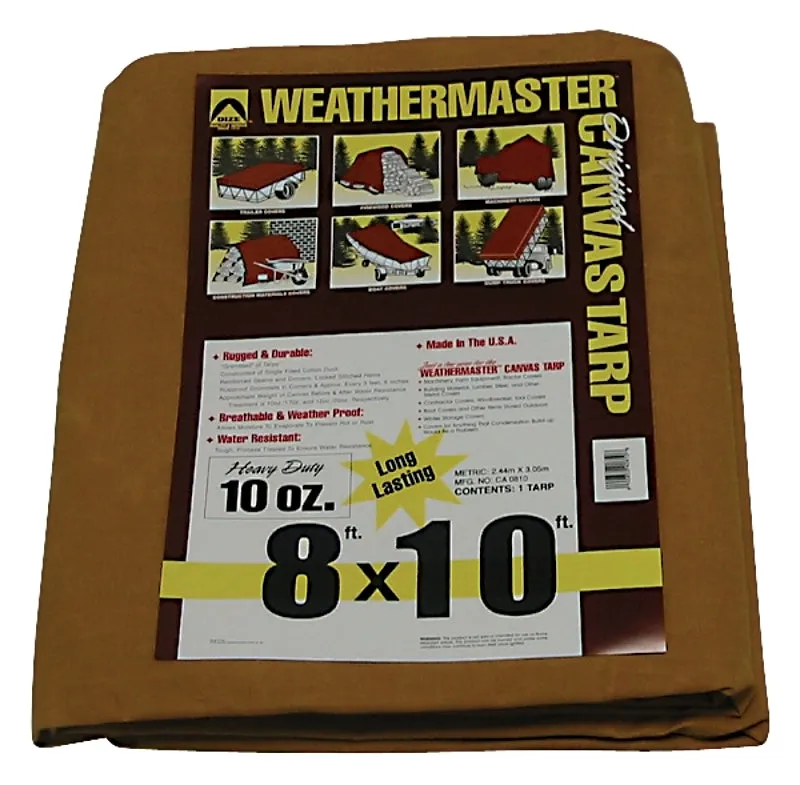 Dize Weathermaster CA0810D Tarpaulin, 10 ft L, 8 ft W, Canvas, Tan :EA: QUANTITY: 1