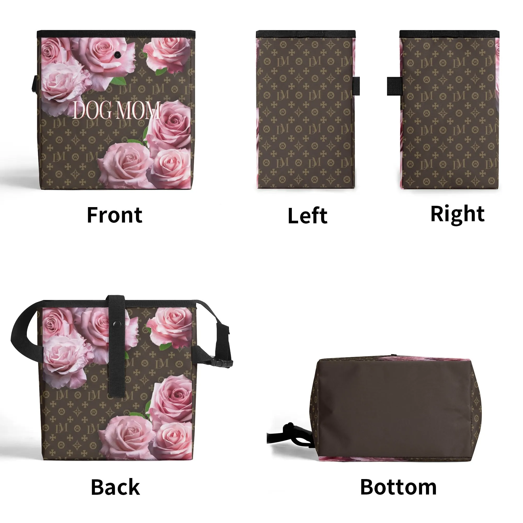 Dog Mom Signature "DM" Motif Pink Rose Car Organizer