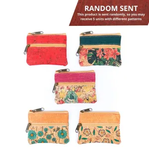 Double Zipper Cork Coin Purse - Random Pattern Dispatch (5units)BAGP-015-MIX-5