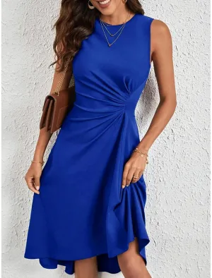 Elegant Dress Midi Dress Ruched Party Elegant Sexy Crew Neck Sleeveless Blue Color