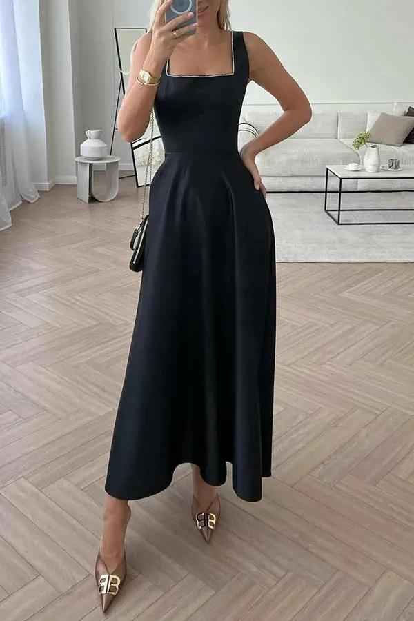 Elegant Lady Square Neck Solid Color Swing Formal Maxi Dress