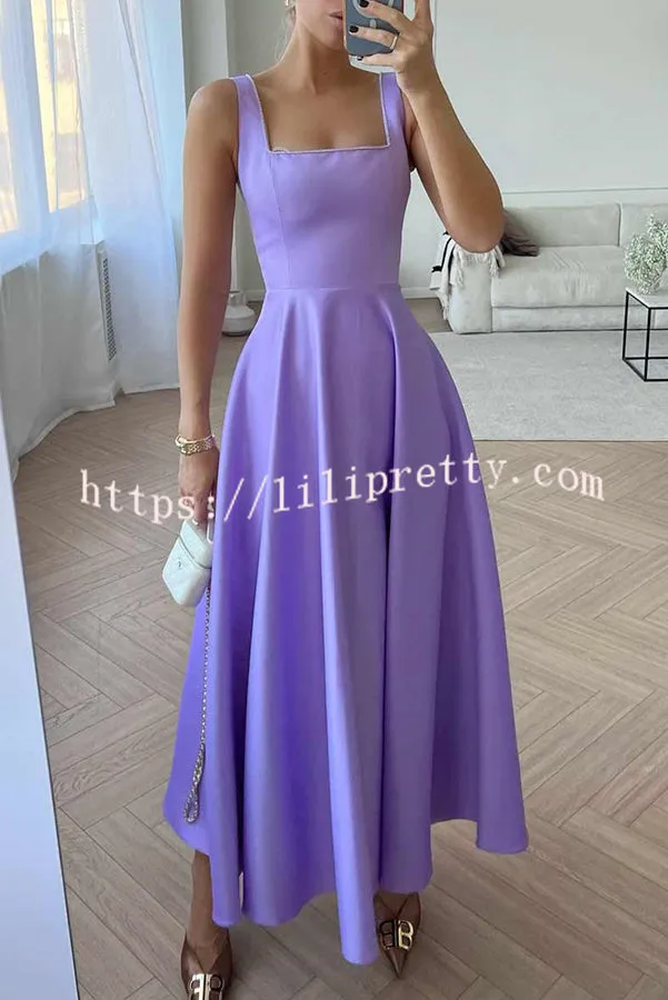 Elegant Lady Square Neck Solid Color Swing Formal Maxi Dress