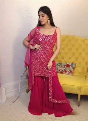 Elegant Pink color georgette base palazzo Suit