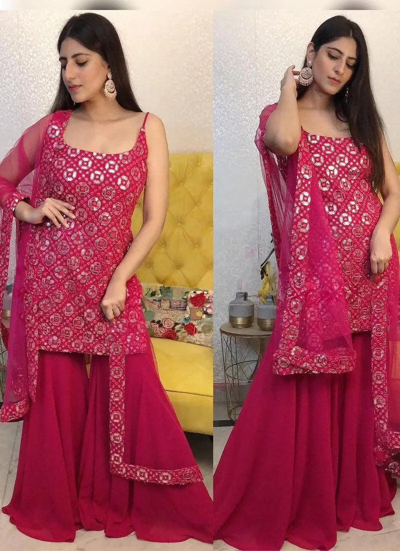 Elegant Pink color georgette base palazzo Suit