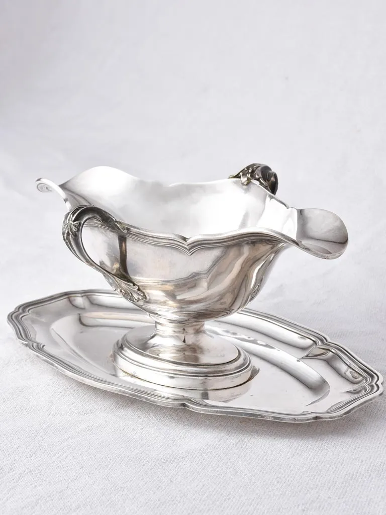 Elegant Poinçon Silver Sauce Boat with Service Tray