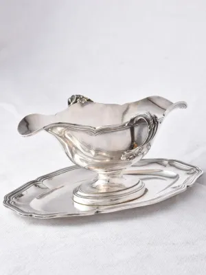 Elegant Poinçon Silver Sauce Boat with Service Tray