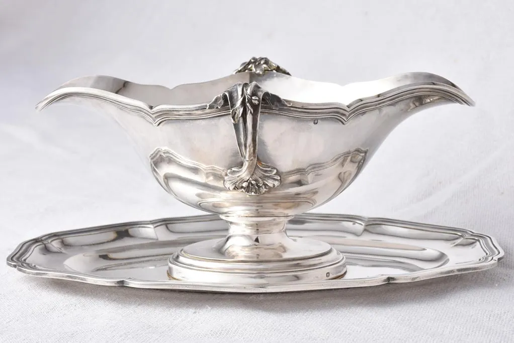 Elegant Poinçon Silver Sauce Boat with Service Tray