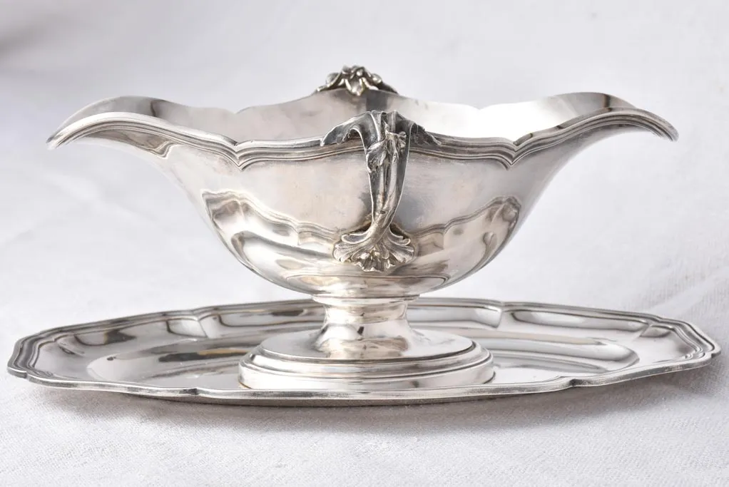 Elegant Poinçon Silver Sauce Boat with Service Tray