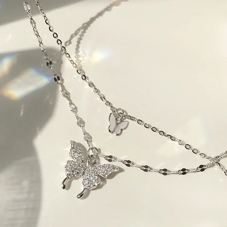 Elegant Silver Color Shiny Butterfly Necklaces Ladies