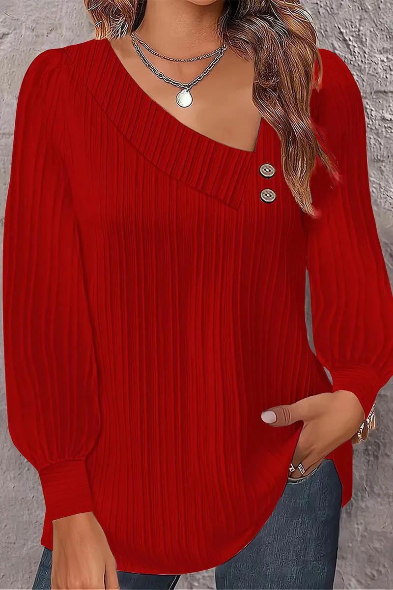 Elegant Simplicity Solid Buttons V Neck Tops(7 Colors)