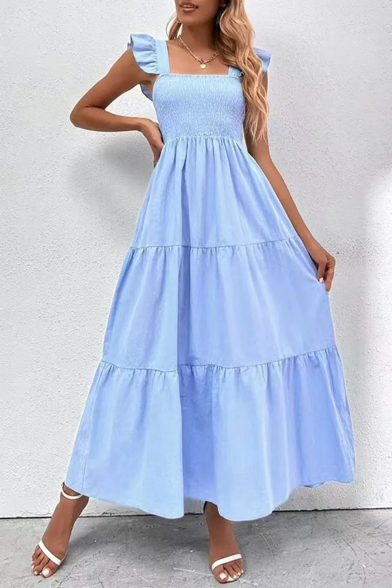 Elegant Solid Backless Square Collar Cake Skirt Dresses