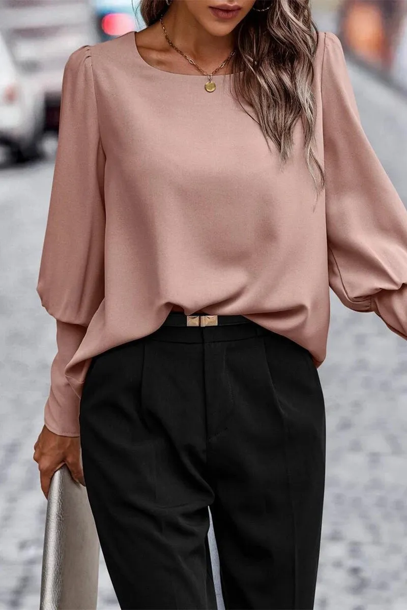 Elegant Solid Buttons O Neck Tops