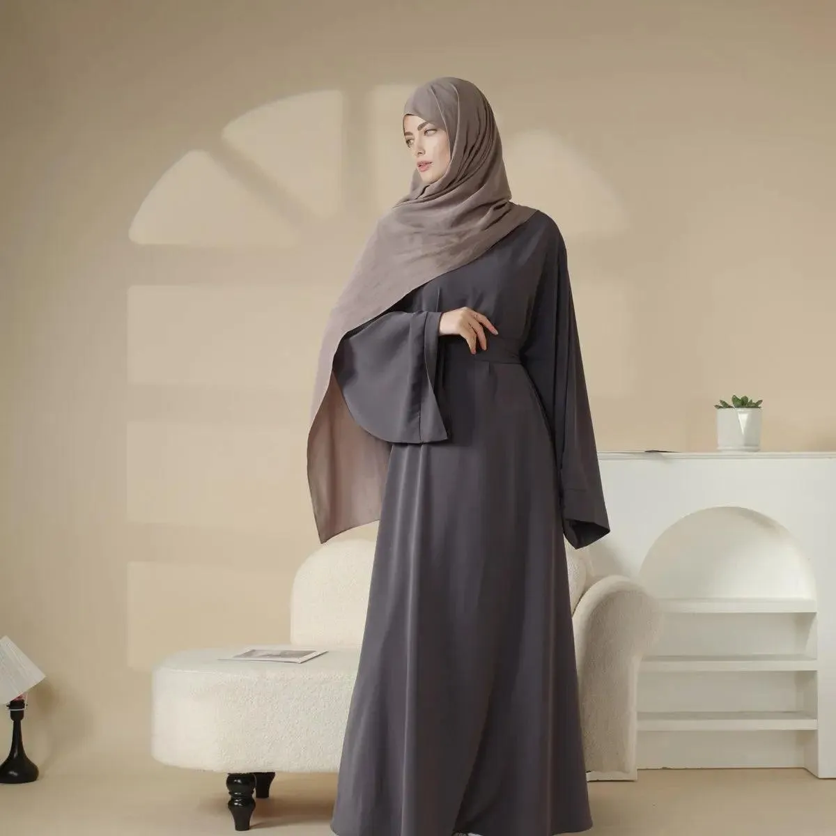 Elegant Solid Color Abaya For Muslimahs (MA036)