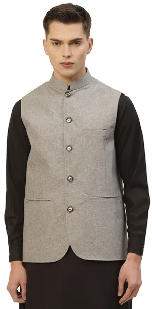 Elegant Solid Color Modi Jacket for Men in Cotton (Grey)