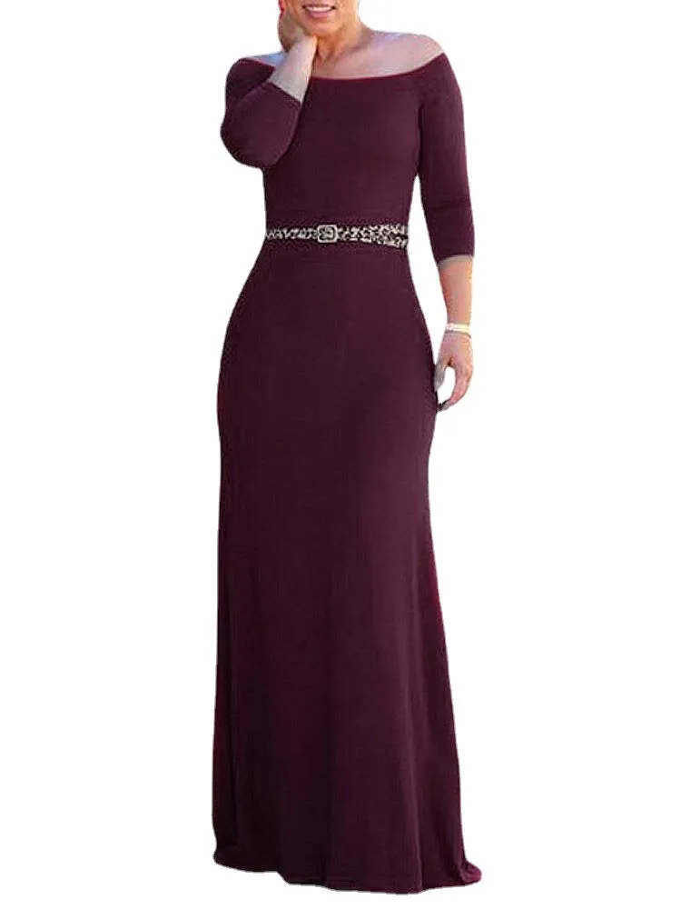 Elegant Solid Color Off Shoulder Slim Party Maxi Dress