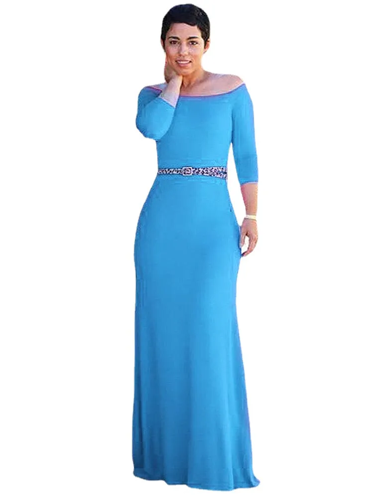 Elegant Solid Color Off Shoulder Slim Party Maxi Dress