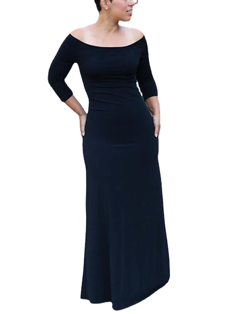 Elegant Solid Color Off Shoulder Slim Party Maxi Dress