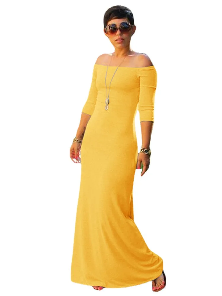 Elegant Solid Color Off Shoulder Slim Party Maxi Dress